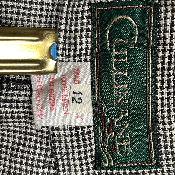 VINTAGE CULLINANE BLACK AND WHITE HOUNDSTOOTH lLINEN SKIRT WITH TIBBON TRIM - Picture 8 of 8